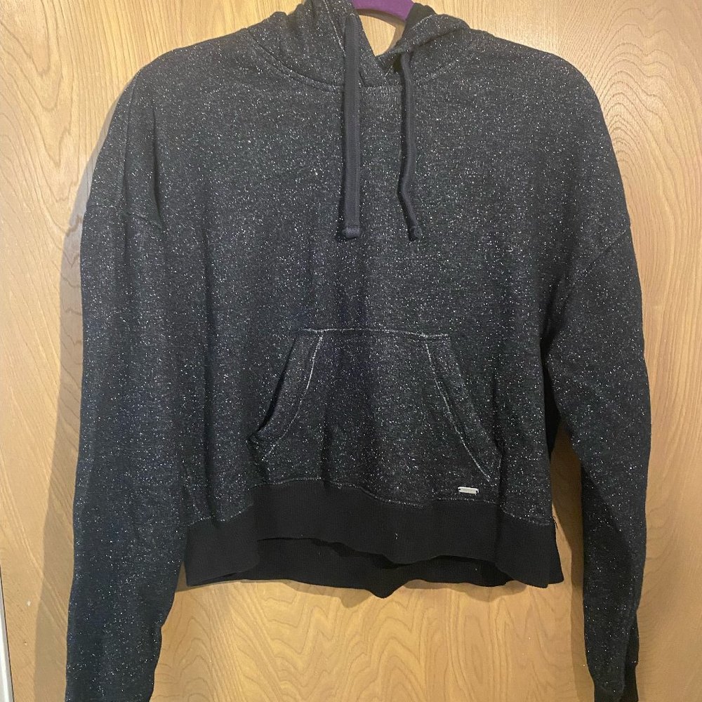 Hollister Black Medium Hoodie with Glitter and Slightly Cropped